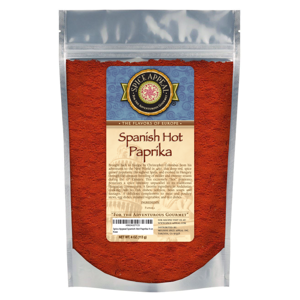 Spanish Hot Paprika in resealable stay fresh pouch 4oz